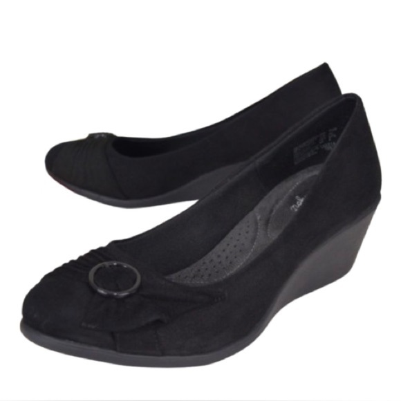 Dexflex Comfort Bristol Women's Black Suede Pleated Wedge size 7.5 Wide - Picture 1 of 7